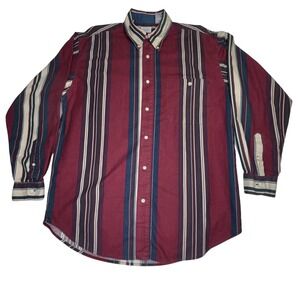 Vintage Bugle Boy Striped Button Down Shirt Mens Medium Burgundy Cotton 90s